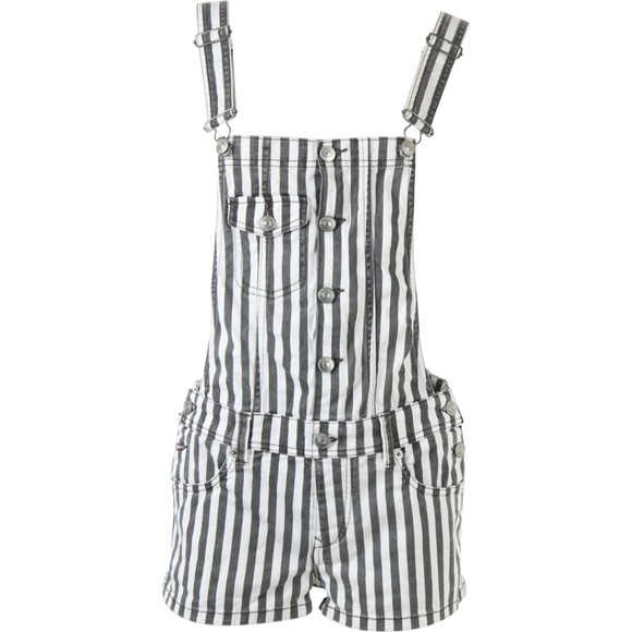 black and white striped overall shorts